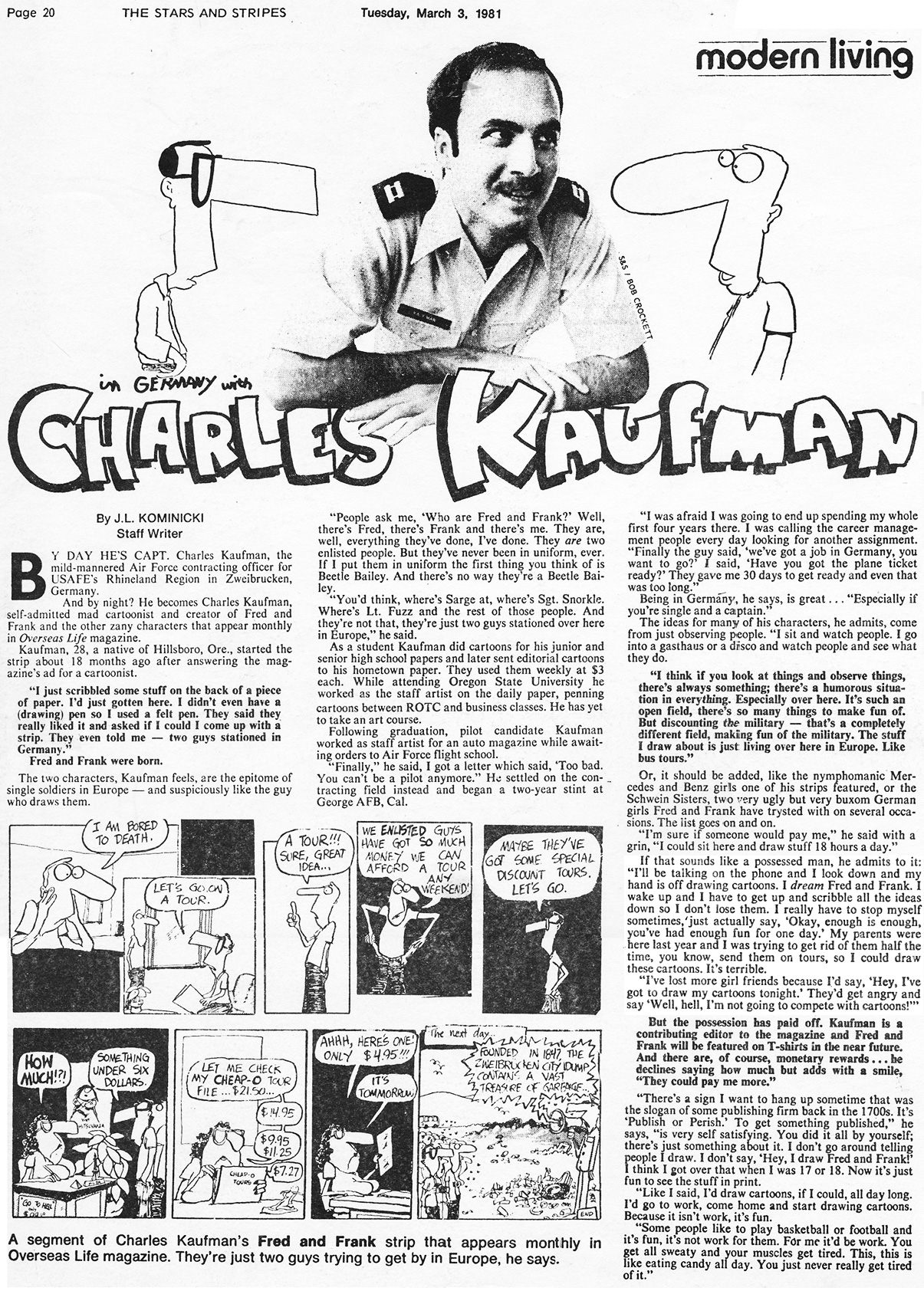 Charles Kaufman's Fred and Frank Comics - Stars & Stripes Article March 3, 1981